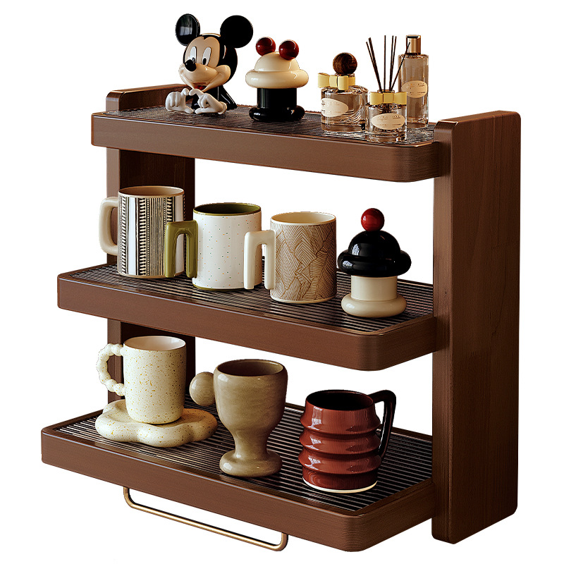 Estante de almacenamiento de nueces negras estante de tazas de madera sólida estante de tazas de escritorio cafetera tazas de almacenamiento estante de exhibición gabinete