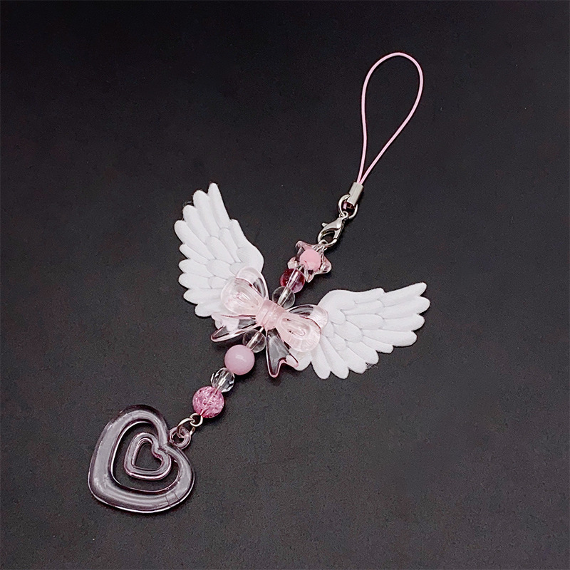 Sweet Cool Girl Ins Cute Angel Wings Bow Heart Beaded Guben Chain Card Album Camera Pendant Pendant