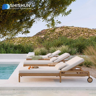 Outdoor Villa Swimming Pool Bed Garden Courtyard Daylight Bath Bed Beach Teak Hotel Terrace Leisure Open-Air Lounge Chair