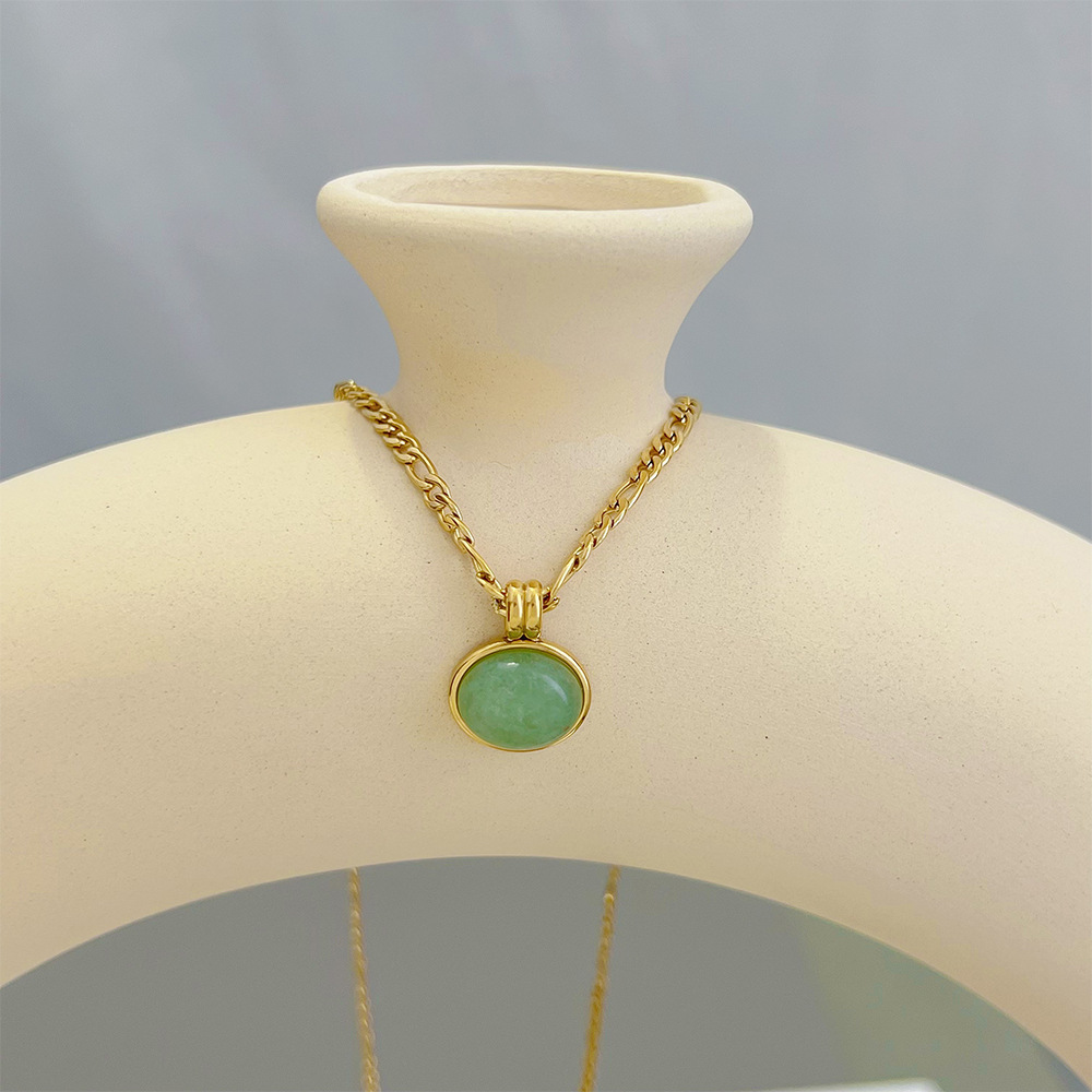 Fashion Oval Stainless Steel Plating Dongling stone Earrings Necklace