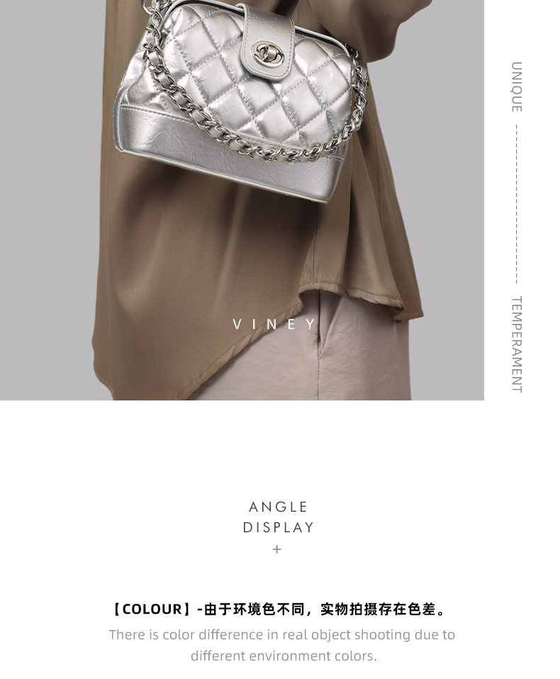 Túi đeo chéo nữ da thật dáng vỏ sò — bạc, Lời bài hát: Silver (Public Version) chi tiết 14