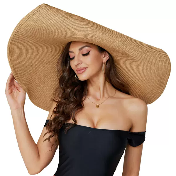 European and American Style Summer Solid Color Oversized Brim Straw Hat, Foldable Vacation Beach Hat, 70cm Sun Protection Sun Hat, Cross-Border Hat