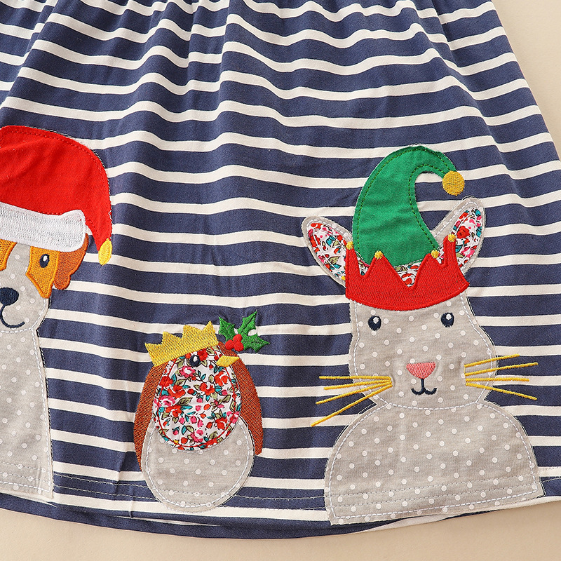 AostaBetty Vestido de otoño para niñas, vestido de retazos de animales de dibujos animados de Navidad para niños pequeños, vestido largo a rayas.