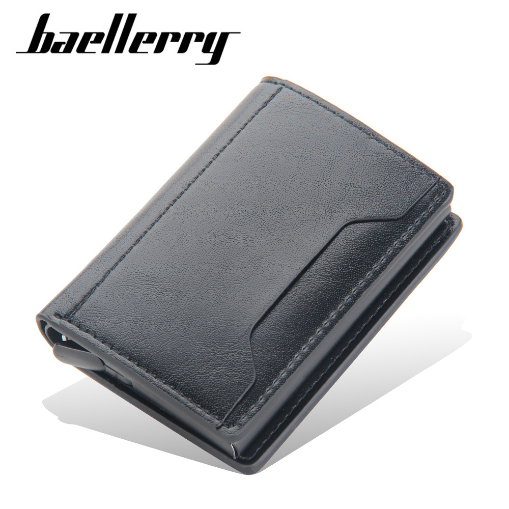 Baellerry 새로운 남성용 카드 홀더 알루미늄 상자 항자성 도난 방지 지갑 자동 탄성 카드 유형 남성용 하이 엔드 카드 홀더