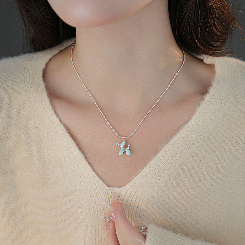 Collana a palloncino con smalto a goccia color argento sterling S, catena per clavicola femminile, minimalista giapponese coreano versatile,_voghion.com