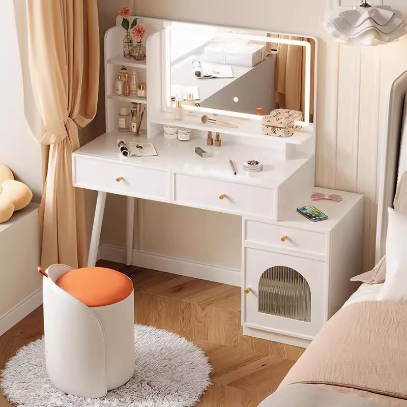 Gabinete de almacenamiento de lujo ligero en un dormitorio moderno simple gran capacidad mesa de maquillaje blanca mesa de maquillaje de alta calidad