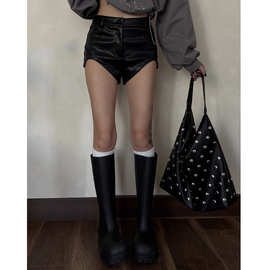 定制高腰修身皮短裤女秋季2025新款小众辣妹修身显瘦裤子加绒短裤