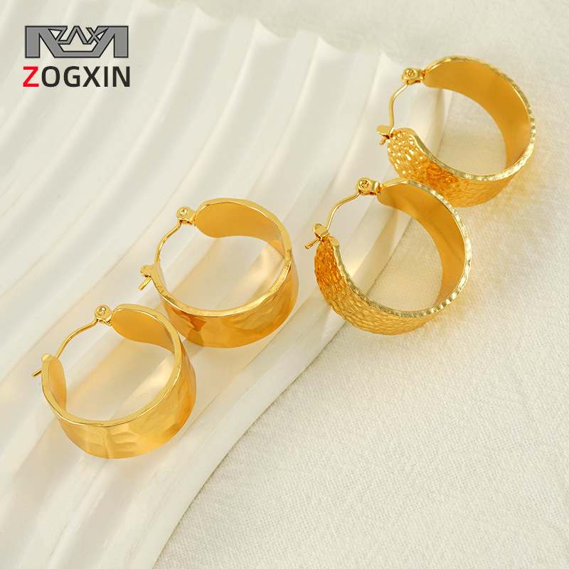 Cruz-frontera europea y americana nueva moda cóncava textura Diseño ancho de acero inoxidable pendientes de moda de acero de titanio del todo-fósforo