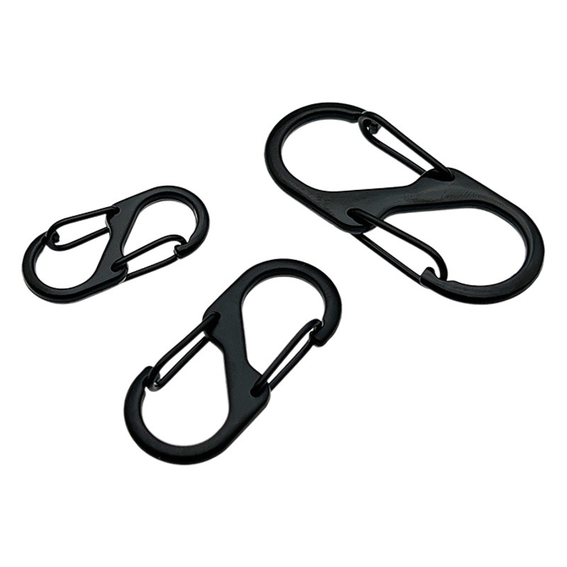 Swimming black carabiner zinc alloy S buckle double-headed spring hook 8-word hook earphone cover hook in stock wholesale