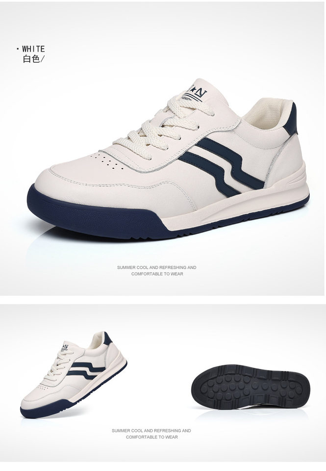 Giày sneaker nam da bò thật phối màu tương phản, cổ thấp, đế bệt — Màu trắng, Màu đen chi tiết 20