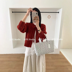 复古韩系麻花编织感绑带长袖毛衣女秋冬新款时尚减龄显瘦外套上衣