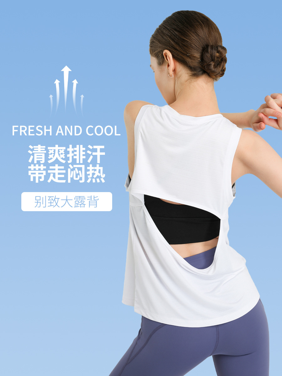 Chaleco deportivo suelto europeo y americano transfronterizo de secado rápido para mujer running fitness blusa sin mangas primavera y verano ropa de yoga casual top