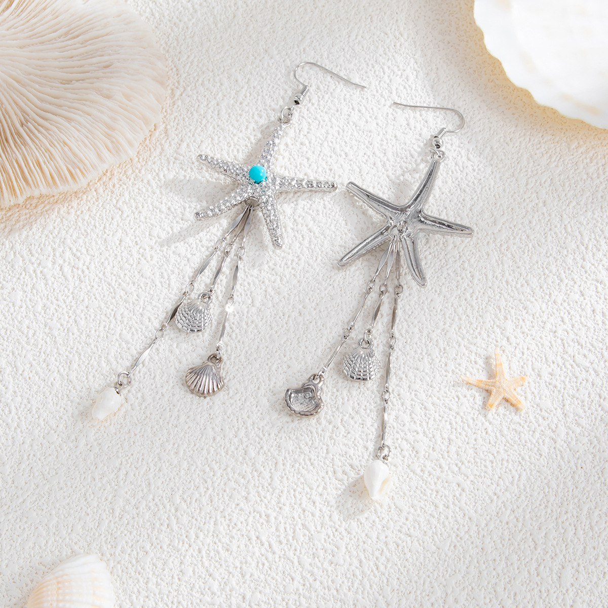 Joyas transfronterizas de vacaciones de playa de estrellas de mar pendientes de aleación de medusa de moda de alta calidad pendientes de cristal bordilla