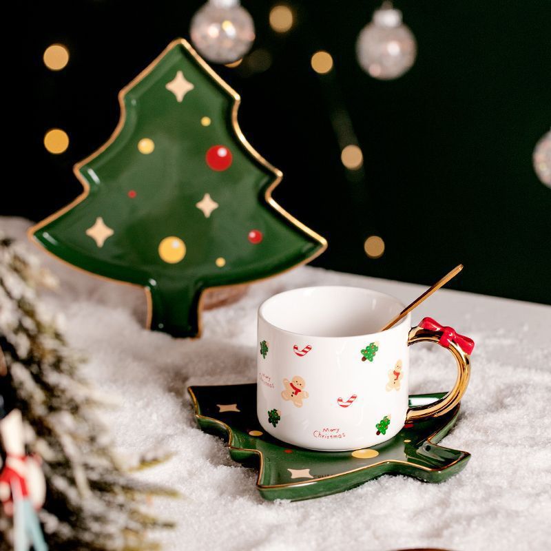 Creativo Papá Noel tazas de café plato árbol de Navidad de cerámica tazas caseras para amigos regalos de Navidad