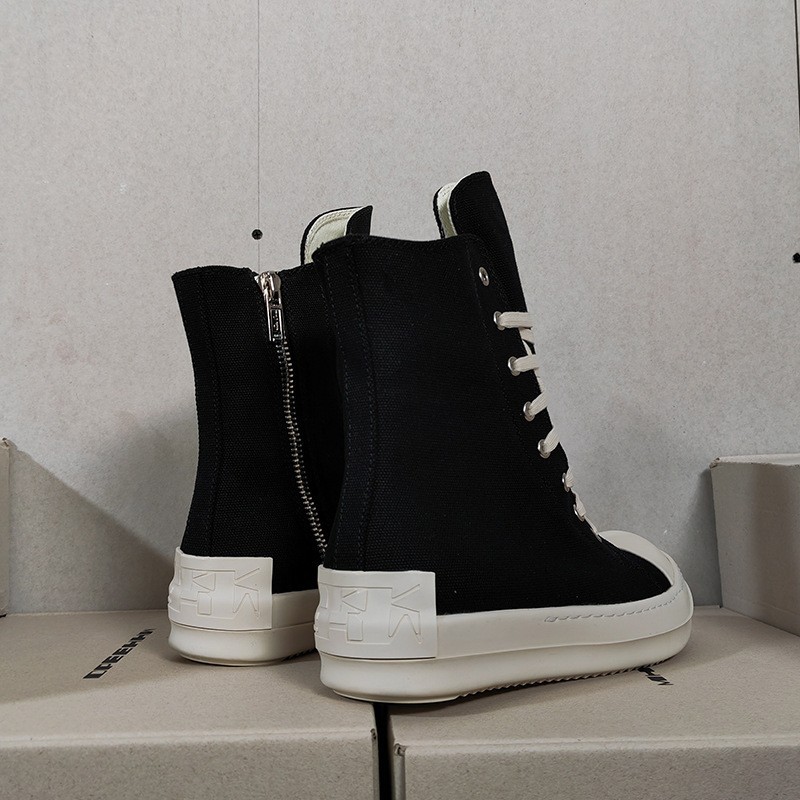 Men's Black And White High Top Canvas Casual Board Shoes_voghion.com