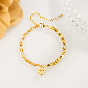 Broken Gold Four-leaf Clover Bracelet Women's 2024 New Entry Luxury Niche High-end Sense Exquisite Bracelet Design Girlfriend Gift