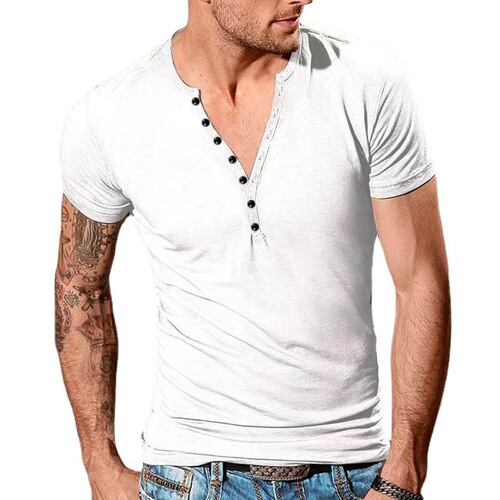 New Summer Men's Fashion Casual Henry-Neck Short-Sleeved T-Shirt—Men's Slim-Fit Sports Base Layer Top