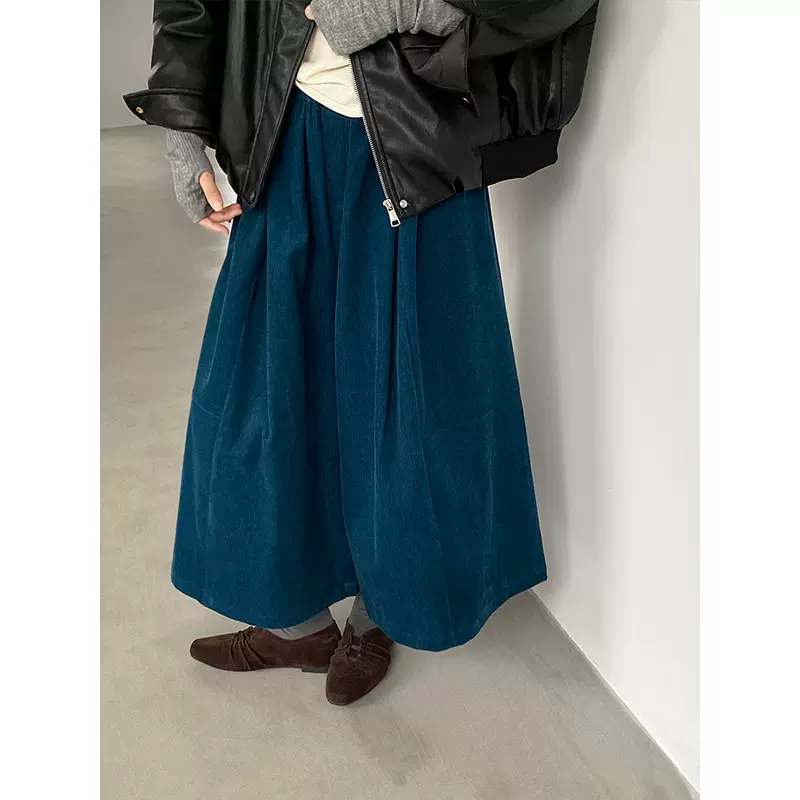 江左  孔雀蓝灯芯绒阔腿裤女25冬流行新款显瘦洋气百搭休闲裤1718