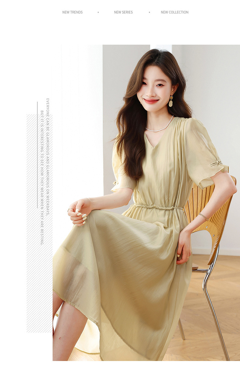 Đầm ôm body nữ cổ chữ V tay ngắn thiết kế eo ZQ2579 — Màu đỏ rượu, Màu kaki chi tiết 13