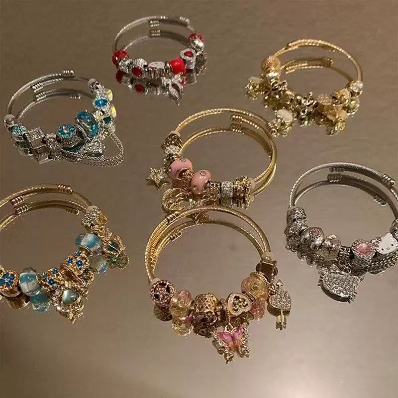 潘家新款不锈钢手工串珠手镯女精致个性小众设计感手串复古高级感