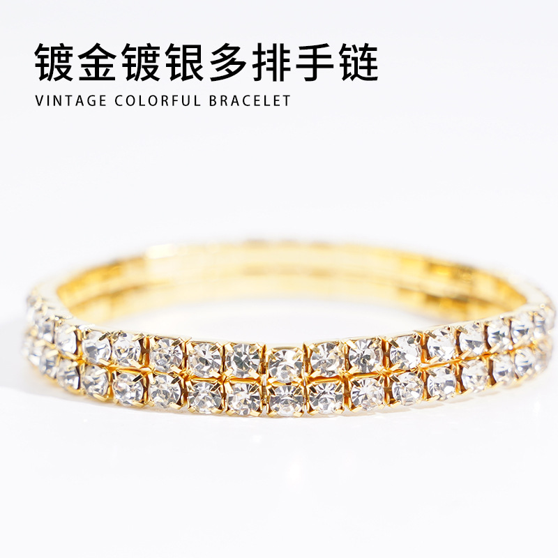 跨境水钻手链细手彩色新款单排水晶弹力全钻手镯轻奢欧美风可批发