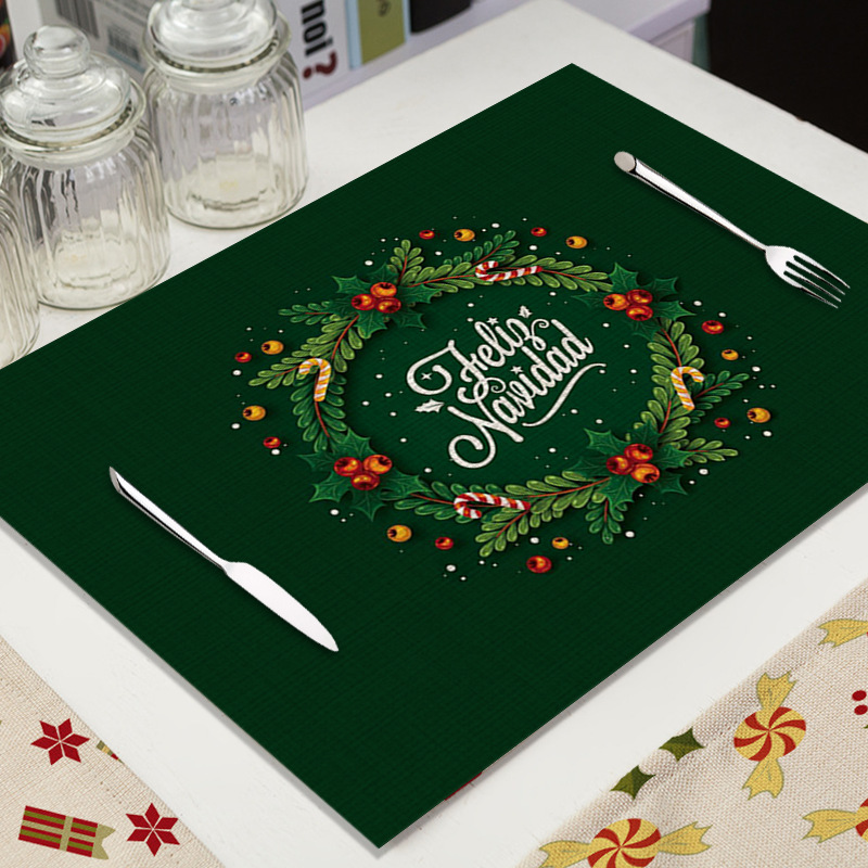 Mantel Individual de Lino para Navidad - Diseño de Dibujos Animados, Aislante, para Decoración