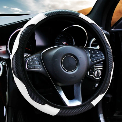 fiber grain leather four seasons universal Steering wheel cover - carbon-fiber-sport-style-elastic-bandage-new-black-white-dd-no-inner-ring-37-38-universal-without-inner-ring