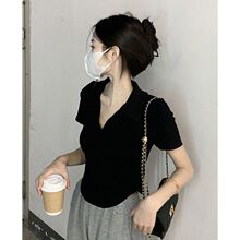 polo领T恤女短袖设计感小众纯欲风修身显瘦夏季短款别致上衣潮ins