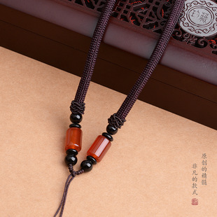 New Handmade Woven Lanyard High-end Agate Bead Handle Lanyard DIY Jewelry Wooden Tone Wrist Lanyard