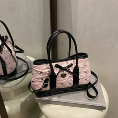跨境韩系小众设计波点手提包包通勤女包欧美时尚潮拼接单肩斜挎包
