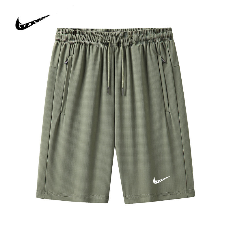 Men's Summer New Ice Silk Quick-Dry Shorts Casual Sports Pants Plus Size Trendy Loose Elastic Knee-Length Shorts