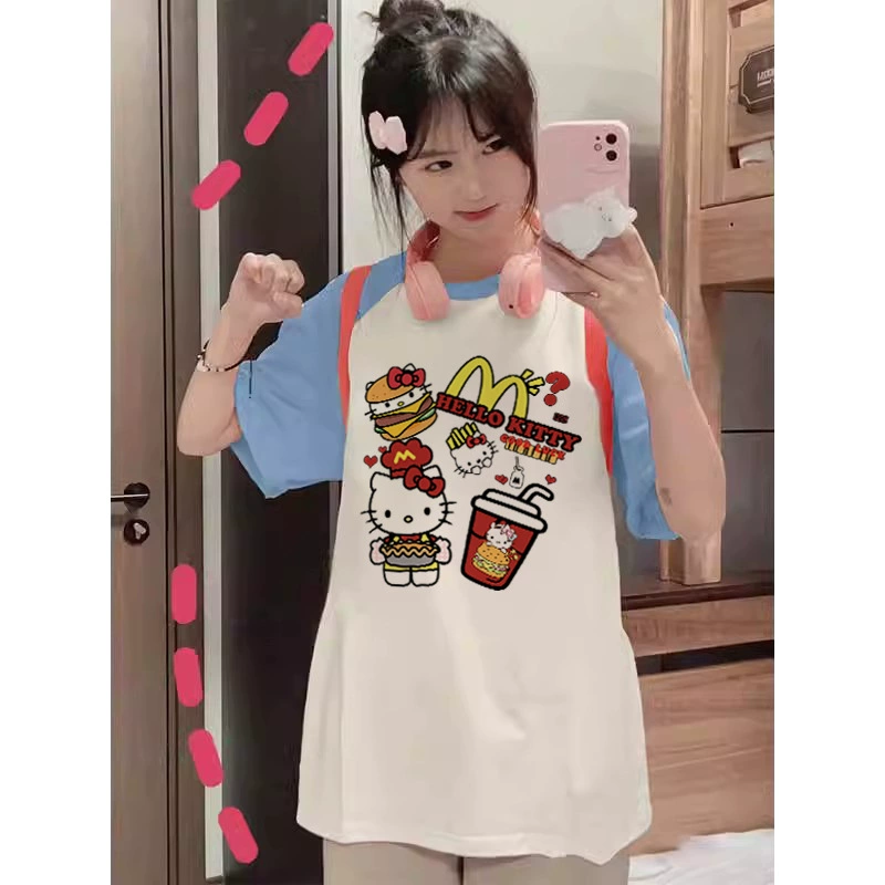 Hello Kitty, милое летнее хлопковое футболка бренда для младших школьников, для среднего школьного возраста