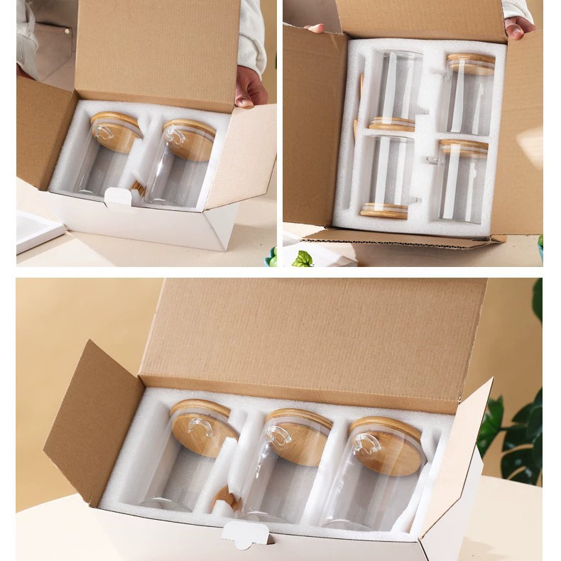 Оптовая продажа, банка для бутылок с приправами, стеклянная герметичная банка, набор с деревянной ложкой, деревянная крышка, бутылка для приправ, контейнер для конфет, бытовой контейнер, банка для хранения