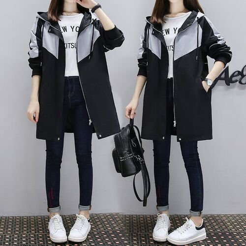 Plus Size Cotton Lined Thick Windbreaker Long Sleeve Women's Spring and Autumn New Medium Length Fashion Coat Korean Style Casual Outerwear