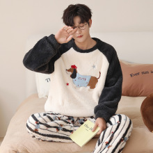 青年男士珊瑚绒睡衣冬季初中生家居服男款保暖加厚加绒法兰绒套装