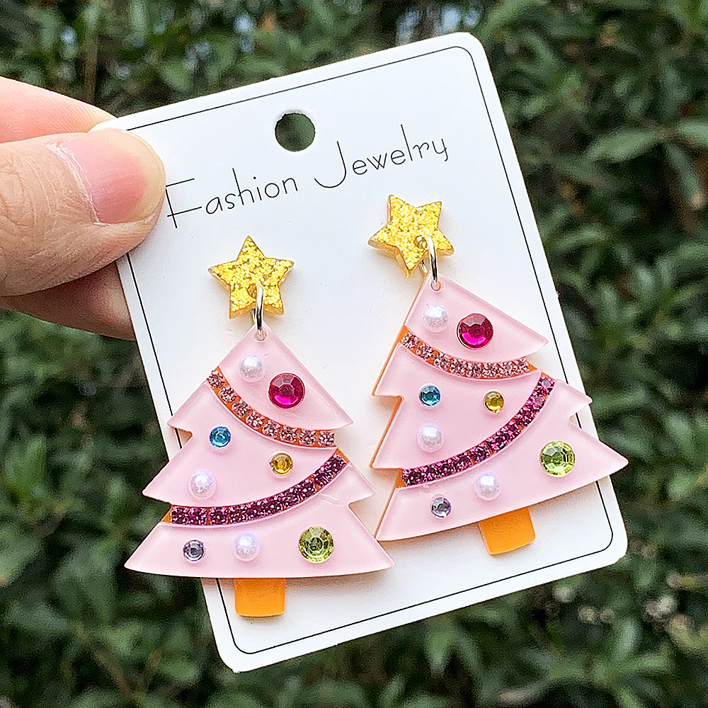 Christmas Festival Christmas Tree Pattern 1 Pair Cute Simple Style Christmas Tree Inlay Arylic Rhinestones Drop Earrings