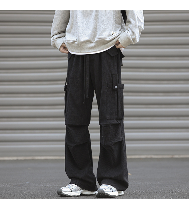 Winter corduroy oversized men's pants, loose plush and thickened work clothes pan's street versatile wide leg_voghion.com