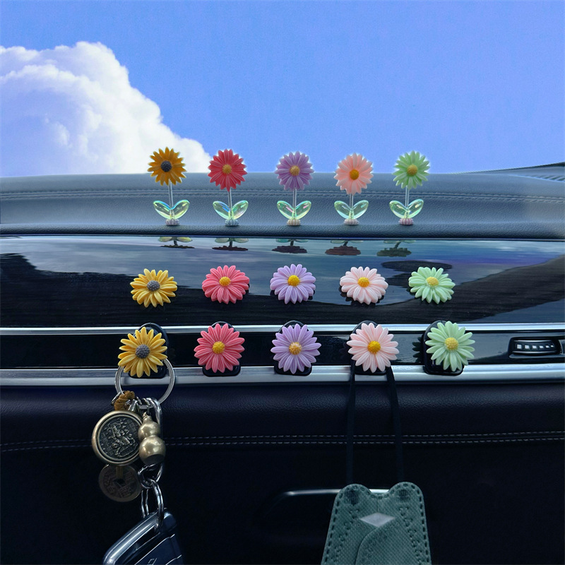 Nuevos adornos interiores de girasol para automóviles, lindos adornos para sacudir la cabeza, adornos para la consola central en el automóvil, pequeños adornos