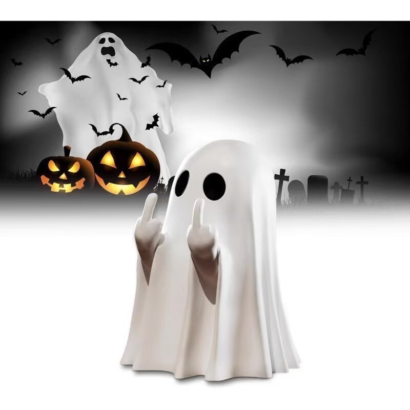 Halloween Quirky Ghost Desktop Ornament Pvc Vinyl Middle Finger Ghost Creative Cross-Border Party Gift