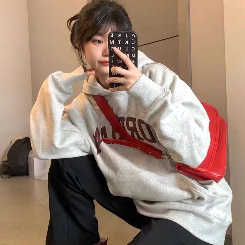 Women's Sweatshirt 2025 Autumn and Winter New Long-Sleeve Top with Fleece Thickened Jacket, Campus Style, Slimming, Loose, Trendy Ins