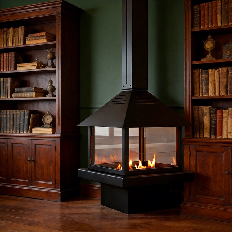 Wall-Mounted Suspended Fireplace with Four-Sided View, Large Hidden Stove for Villa and Homestay Indoor Heating, Decorative Atomizing Fireplace Wall-Mounted Suspended Fireplace with Four-Sided View, Large Hidden Stove for Villa and Homestay Indoor Heating, Decorative Atomizing Fireplace
