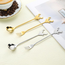 304不锈钢勺子创意麋鹿咖啡勺搅拌勺高颜值甜品叉勺圣诞礼品套装