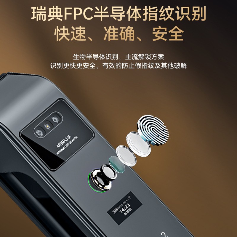 Cerradura de puerta inteligente de ojo de gato para el hogar completamente automática, monitoreo de videoportero 3D, reconocimiento facial, vena de palma, bloqueo de contraseña de huellas dactilares