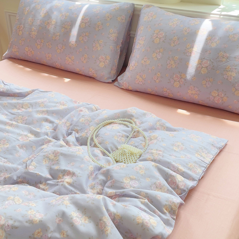 クラスA母子グレード100純綿二重糸ベッド4点セットフレンチレトロコットンキルトカバー寮3点セットシングル|undefined