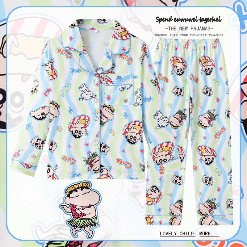 Pijamas para niños del sudeste asiático para niños de primavera y otoño para niñas de manga larga y solapa fina de dibujos animados LABUBU traje de otoño para niños grandes image 40