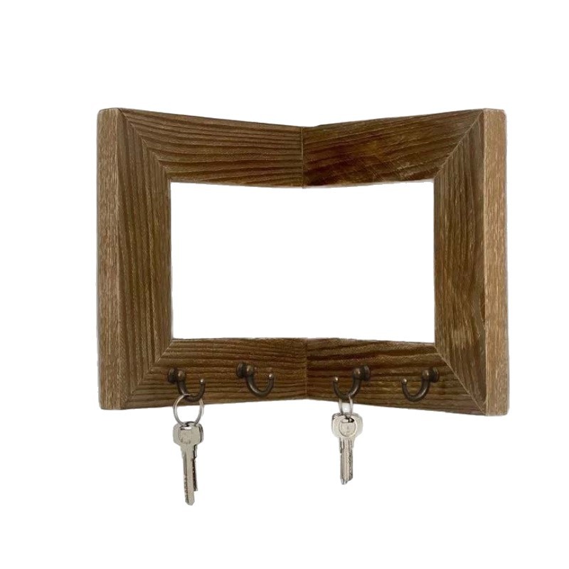 Home Wall Corner Wooden Keychain Hanger Wall-Mounted Solid Wood Storage Rack Entrance Bedroom Simple Hook 5