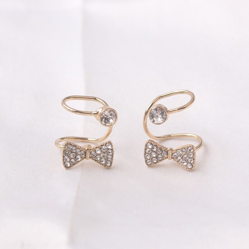 Korean Edition temperament Simplicity fashion bow Ear clip three-dimensional Type U Distortion electroplate Versatile Earrings Ear clip