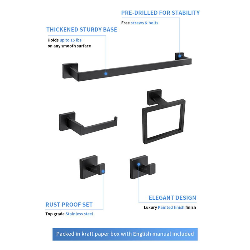 クロスボーダーステンレス鋼バスルームタオルラックバスタオルラックタオルバーバスルーム5点セットペンダントバスルーム角管セット