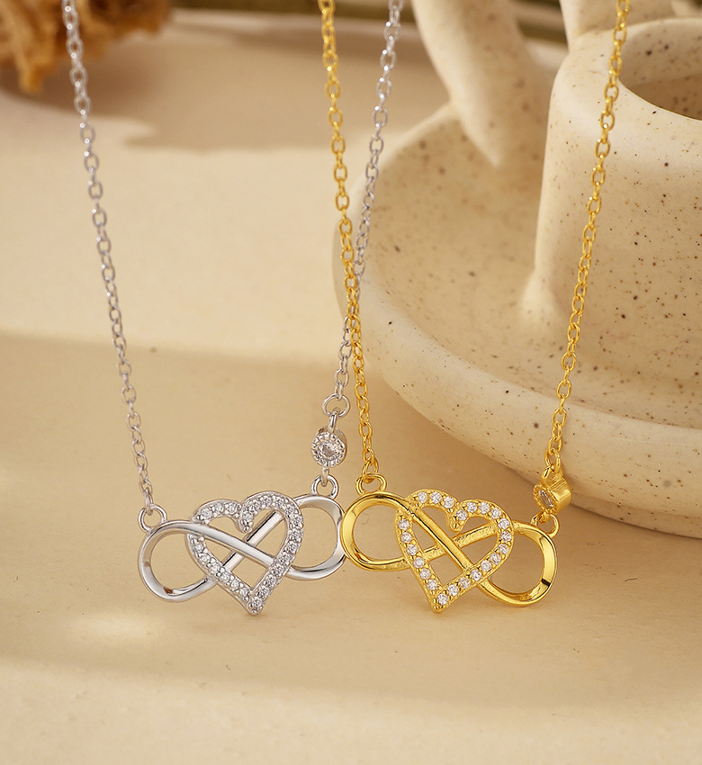 4g Weight 18K Gold Plated Plating Material 925 Sterling Silver Pendant Material 925 Sterling Silver Infinity Heart Shape Zircon 18K Gold Plated Necklace
