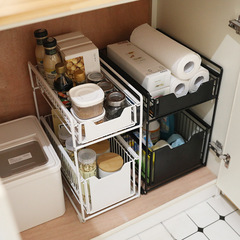 Kitchen sink shelf, kitchen seasoning bottle rack, storage rack, countertop telescopic sliding drawer cabinet storage
